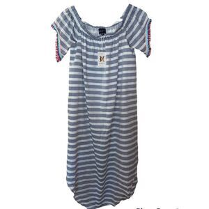 Buckley K Off‎ The Shoulder Navy Striped Mar Dress Medium NWT